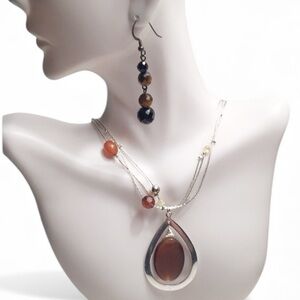 EUC Handmade Tigers Eye & Sterling Silver 2-Piece Jewelry Set